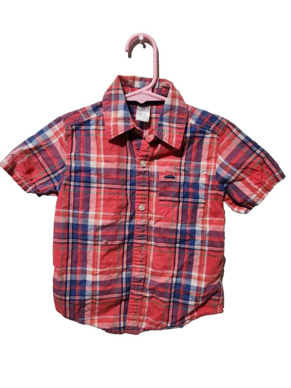 Carter's Short-Sleeve Plaid Button-Down Shirt Toddler Boy 3T Good Condition